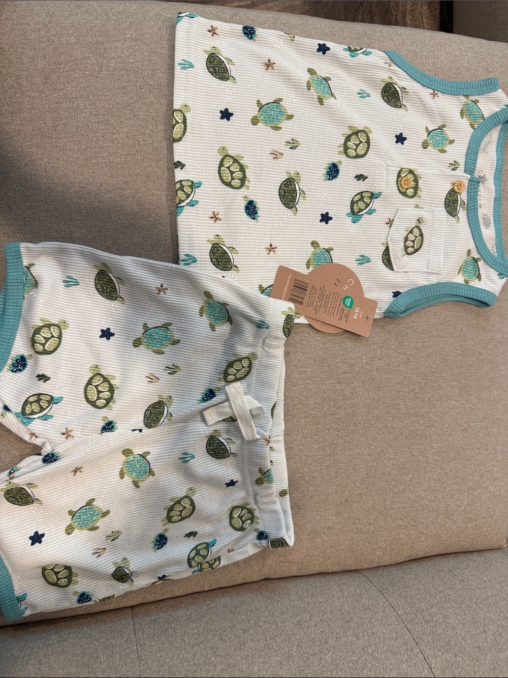 Chickpea Turtle Print White & Teal Pajama Set